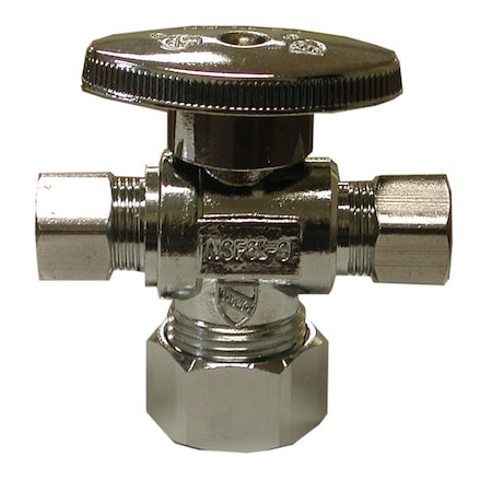 Jones Stephens 5/8in OD Comp x 3/8in OD Comp x 1/4in OD Comp Quarter-Turn Dual Outlet Supply Stop Valve S10253